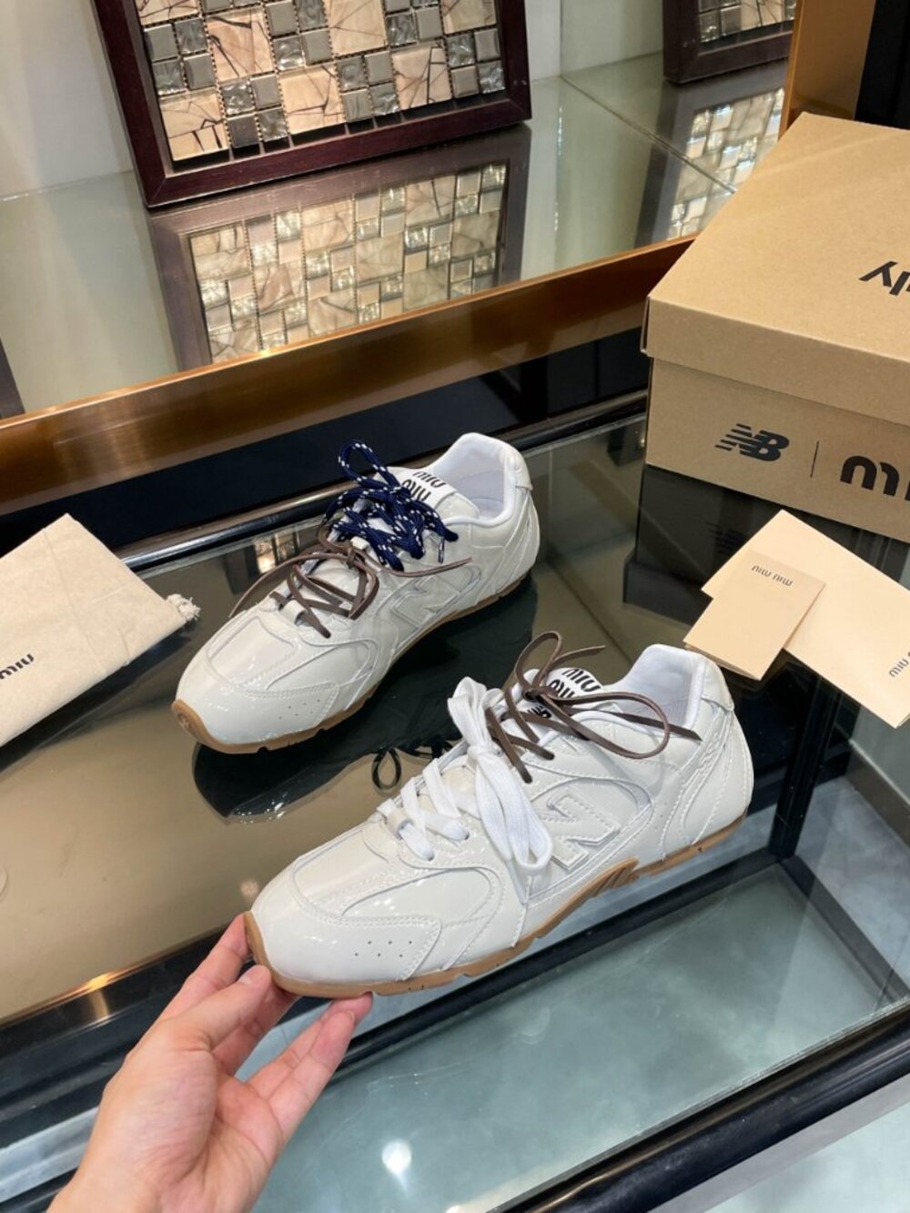✨ Authentic Miu Miu x New Balance White Leather Sneakers